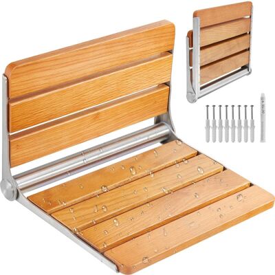 VEVOR - Folding Oak Shower Seat, 16.1" x 13.4" Unfolded, Wall Mounted Fold Up Shower Bench with 440 lbs Load Capacity - Wood color VEVOR - Folding Oak Shower Seat, 16.1" x 13.4" Unfolded, Wall Mounted Fold Up Shower Bench with 440 lbs Load Capacity - Wood color