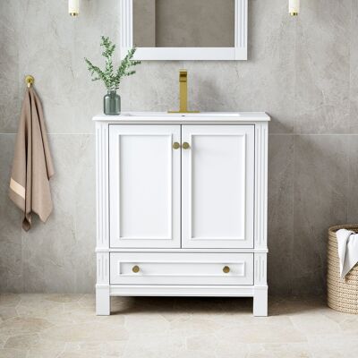 WELLFOR - DURA 30 in. Solid Wood Bath Vanity with Countertop Basin, Single Sink - White WELLFOR - DURA 30 in. Solid Wood Bath Vanity with Countertop Basin, Single Sink - White