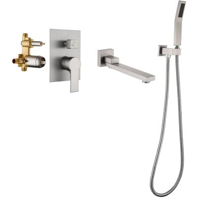 Boyel Living - Wall Mount Bathtub Faucet Brass 2-Function Valve 180° Rotating Spout Handheld 60-Inch Hose cUPC - Brushed Nickel Boyel Living - Wall Mount Bathtub Faucet Brass 2-Function Valve 180° Rotating Spout Handheld 60-Inch Hose cUPC - Brushed Nickel