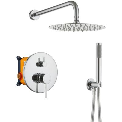 Boyel Living - 1-Spray 10 in. Round Wall Mount Fixed and Handheld Shower Head 1.8 GPM with Pressure Balance Valve - Chrome Boyel Living - 1-Spray 10 in. Round Wall Mount Fixed and Handheld Shower Head 1.8 GPM with Pressure Balance Valve - Chrome