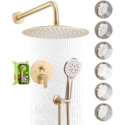 VEVOR - Shower Faucet Set, Rainfall Bathroom Shower System with 10-Inch Round Rain Shower Head and Handheld Spray - Gold VEVOR - Shower Faucet Set, Rainfall Bathroom Shower System with 10-Inch Round Rain Shower Head and Handheld Spray - Gold