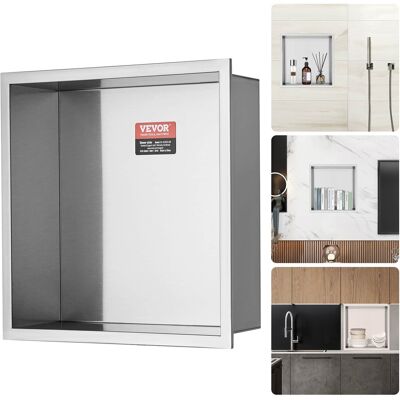 VEVOR - 13"x13" No Tile Shower Niche 304 Stainless Steel, Wall-Inserted Niche Recessed Double Shelves - Silver VEVOR - 13"x13" No Tile Shower Niche 304 Stainless Steel, Wall-Inserted Niche Recessed Double Shelves - Silver