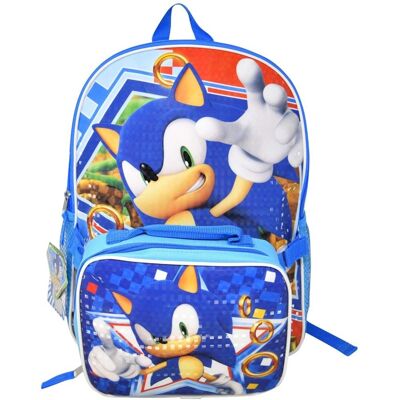 Disney - Blue Sonic the hedgehog 16" Backpack for School with Rectangular Lunch Bag, for Kids - Assorted Pre-Pack Disney - Blue Sonic the hedgehog 16" Backpack for School with Rectangular Lunch Bag, for Kids - Assorted Pre-Pack
