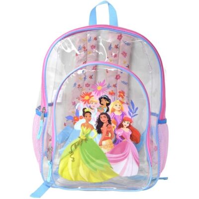 Disney - Princess Transparent Backpack Clear 16" School Bag for Girls - Multicolored Disney - Princess Transparent Backpack Clear 16" School Bag for Girls - Multicolored