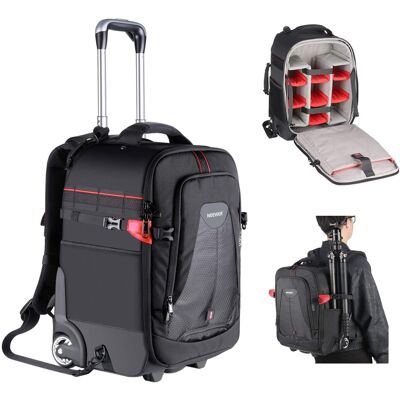Neewer - 2-in-1 Rolling Camera Backpack with Detachable Compartment, Waterproof, Black Neewer - 2-in-1 Rolling Camera Backpack with Detachable Compartment, Waterproof, Black