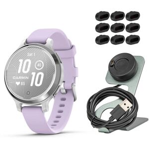 Garmin - Lily 2 Active GPS Smartwatch (Silver/ Purple Jasmine) Bundle with Charger Stand and Port Plugs - Black - (2025) Garmin - Lily 2 Active GPS Smartwatch (Silver/ Purple Jasmine) Bundle with Charger Stand and Port Plugs - Black - (2025)