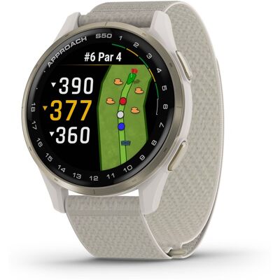 Garmin - Approach S50 GPS Smartwatch 43mm Anodized Aluminum - Cream Gold Aluminum Bezel with Nylon Band - (2025) Garmin - Approach S50 GPS Smartwatch 43mm Anodized Aluminum - Cream Gold Aluminum Bezel with Nylon Band - (2025)