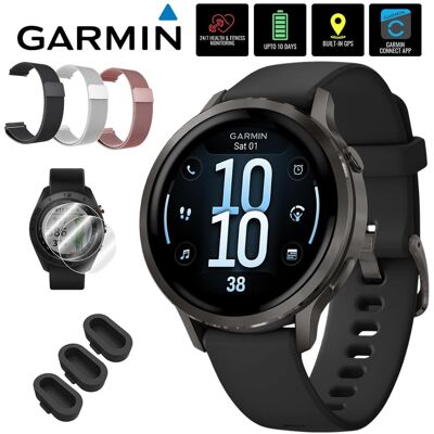 Garmin - Venu 4 41mm GPS Smartwatch, Slate with Black Silicone Band w/ Accessories Bundle - Slate Black - (2025) Garmin - Venu 4 41mm GPS Smartwatch, Slate with Black Silicone Band w/ Accessories Bundle - Slate Black - (2025)