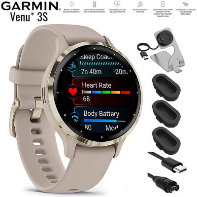 Bundle - Garmin - Venu 3S GPS Smartwatch Gold Bezel with Gray Case 41mm + Charging - Stainless Steel and French Gray - (2023) Bundle - Garmin - Venu 3S GPS Smartwatch Gold Bezel with Gray Case 41mm + Charging - Stainless Steel and French Gray - (2023)