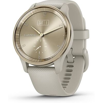 Garmin - vívomove Trend Hybrid Smartwatch 40 mm Fiber-Reinforced Polymer - Cream Gold Stainless Steel with French Gray Band - (2023) Garmin - vívomove Trend Hybrid Smartwatch 40 mm Fiber-Reinforced Polymer - Cream Gold Stainless Steel with French Gray Band - (2023)