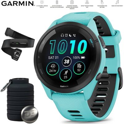 Garmin - Forerunner 265 GPS Smartwatch Aqua/Black + Bottle & Heart Rate Strap M-XL - Black/Aqua - (2023) Garmin - Forerunner 265 GPS Smartwatch Aqua/Black + Bottle & Heart Rate Strap M-XL - Black/Aqua - (2023)