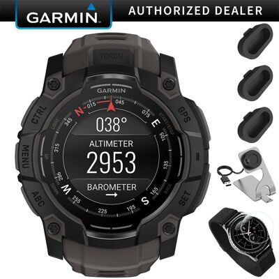 Garmin - Instinct 3 - 50 mm GPS Smartwatch, AMOLED + Charging Dock + Protector Bundle - Black with Charcoal Band - (2025) Garmin - Instinct 3 - 50 mm GPS Smartwatch, AMOLED + Charging Dock + Protector Bundle - Black with Charcoal Band - (2025)