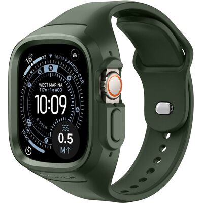 SURITCH - Sport Watch Band for Apple Watch Ultra 3/2/1 49mm Soft Silicone Shockproof Rugged Protective Strap with Case - Army Green SURITCH - Sport Watch Band for Apple Watch Ultra 3/2/1 49mm Soft Silicone Shockproof Rugged Protective Strap with Case - Army Green