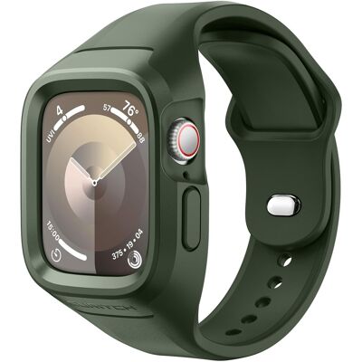 SURITCH - Sport Watch Band for Apple Watch Series 9/8/7/6/5/4 44/45mm Soft Silicone Shockproof Rugged Protective Strap with Case - Army Green SURITCH - Sport Watch Band for Apple Watch Series 9/8/7/6/5/4 44/45mm Soft Silicone Shockproof Rugged Protective Strap with Case - Army Green