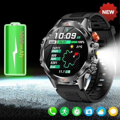 PRIMEPLUS - Tactical Smart Watch, 1000mAh Battery, LED Flashlight, Compass, 1.46" HD, IP68, Heart Rate/SpO2/Sleep, 60 Days Standby - Black - (2024) PRIMEPLUS - Tactical Smart Watch, 1000mAh Battery, LED Flashlight, Compass, 1.46" HD, IP68, Heart Rate/SpO2/Sleep, 60 Days Standby - Black - (2024)