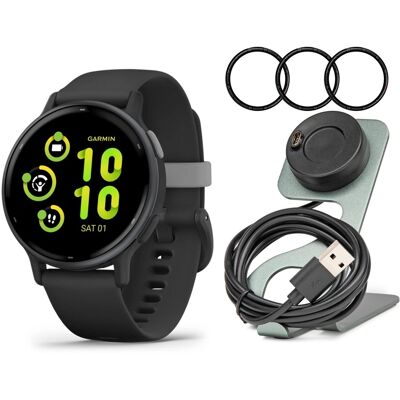Garmin - Forerunner 165 GPS Running Smartwatch (Black/Slate Gray) bundle - Black - (2025) Garmin - Forerunner 165 GPS Running Smartwatch (Black/Slate Gray) bundle - Black - (2025)