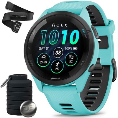 Garmin - Forerunner 265 GPS Smartwatch Aqua/Black + Bottle & Heart Rate Strap XS-S - Black/Aqua - (2023) Garmin - Forerunner 265 GPS Smartwatch Aqua/Black + Bottle & Heart Rate Strap XS-S - Black/Aqua - (2023)