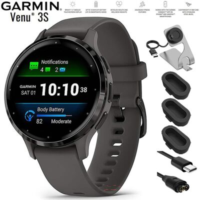 Bundle - Garmin - Venu 3S GPS Fitness Smartwatch Steel with Gray Case 41mm+Charging - Stainless Steel and Pebble Gray - (2023) Bundle - Garmin - Venu 3S GPS Fitness Smartwatch Steel with Gray Case 41mm+Charging - Stainless Steel and Pebble Gray - (2023)