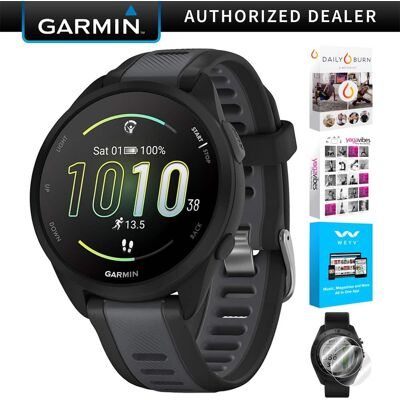Garmin - Forerunner 165 Smart Sport Watch, Black + Slate Gray w/ Fitness Bundle - Black/Slate Gray - (2024) Garmin - Forerunner 165 Smart Sport Watch, Black + Slate Gray w/ Fitness Bundle - Black/Slate Gray - (2024)
