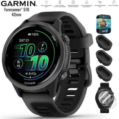 Garmin - Forerunner 570 - 42mm GPS Smartwatch Black Band + 2 Year Warranty Bundle - Slate Gray Aluminum - (2025) Garmin - Forerunner 570 - 42mm GPS Smartwatch Black Band + 2 Year Warranty Bundle - Slate Gray Aluminum - (2025)