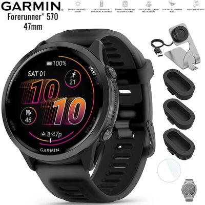 Garmin - Forerunner 570 - 47mm GPS Smartwatch Black Band with Charging Dock Bundle - Slate Gray Aluminum - (2025) Garmin - Forerunner 570 - 47mm GPS Smartwatch Black Band with Charging Dock Bundle - Slate Gray Aluminum - (2025)