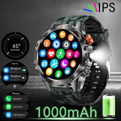 PRIMEPLUS - Tactical Smart Watch, 1000mAh Battery, LED Flashlight, Compass, 1.46" HD, IP68, Heart Rate/SpO2/Sleep, 60 Days Standby - Camouflage - (2024) PRIMEPLUS - Tactical Smart Watch, 1000mAh Battery, LED Flashlight, Compass, 1.46" HD, IP68, Heart Rate/SpO2/Sleep, 60 Days Standby - Camouflage - (2024)