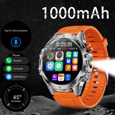 PRIMEPLUS - Tactical Smart Watch, 1000mAh Battery, LED Flashlight, Compass, 1.46" HD, IP68, Heart Rate/SpO2/Sleep, 60 Days Standby - Orange - (2024) PRIMEPLUS - Tactical Smart Watch, 1000mAh Battery, LED Flashlight, Compass, 1.46" HD, IP68, Heart Rate/SpO2/Sleep, 60 Days Standby - Orange - (2024)