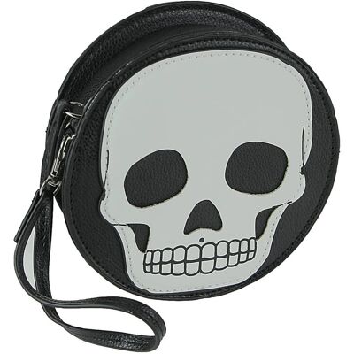 Comeco - Textured Vinyl Skull Design Round Wristlet Purse with Removable Strap 5 Inch Diameter - Black Comeco - Textured Vinyl Skull Design Round Wristlet Purse with Removable Strap 5 Inch Diameter - Black