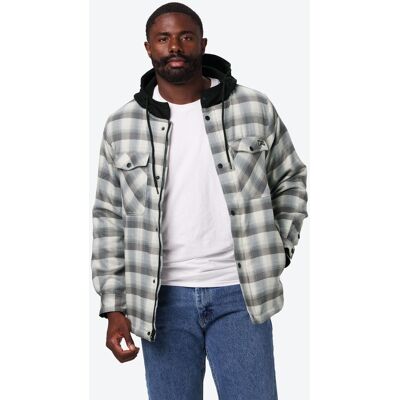 Mobile Warming - Men's Flannel Heated Hoodie Jacket - Cream/Grey Mobile Warming - Men's Flannel Heated Hoodie Jacket - Cream/Grey