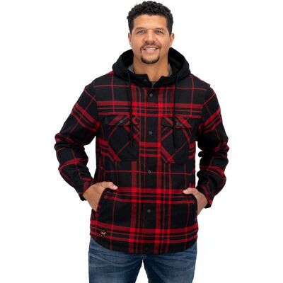Mobile Warming - Men's Flannel Heated Hoodie Jacket - Black/Red Mobile Warming - Men's Flannel Heated Hoodie Jacket - Black/Red