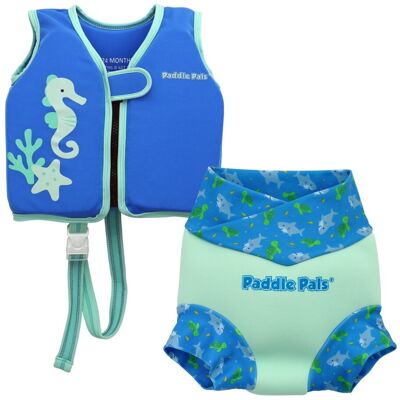 Paddle Pals - Baby Swim Vest & Diaper Set 2 Pack Reusable Swim Diaper for Swim Lessons - Blue Paddle Pals - Baby Swim Vest & Diaper Set 2 Pack Reusable Swim Diaper for Swim Lessons - Blue