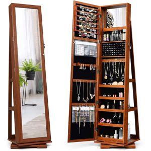 Costway - 360degree Rotatable Jewelry Cabinet 2-in-1 Lockable Mirrored Organizer - Brown Costway - 360degree Rotatable Jewelry Cabinet 2-in-1 Lockable Mirrored Organizer - Brown