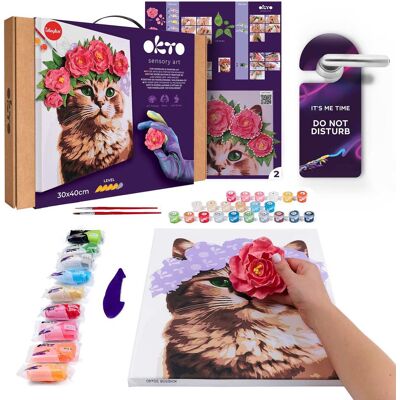 OKTO - 3D Paint by Number Canvas Kit Cat in Flower Crown, 11.8" x 15.7" OKTO - 3D Paint by Number Canvas Kit Cat in Flower Crown, 11.8" x 15.7"