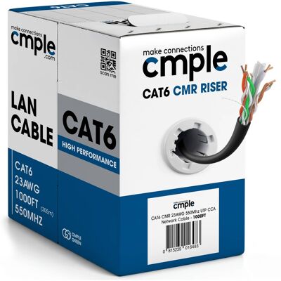 Cmple.com - Cmple - Cat6 Cable 1000ft Bulk Lan Ethernet Cat 6 Wire Network UTP 23AWG CMR Riser 10Gbps 550 MHz Pull Box - Black Cmple.com - Cmple - Cat6 Cable 1000ft Bulk Lan Ethernet Cat 6 Wire Network UTP 23AWG CMR Riser 10Gbps 550 MHz Pull Box - Black