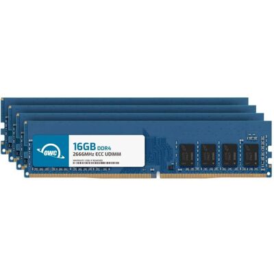 OWC - 64GB (4x16GB) DDR4 2666MHz PC4-21300 CL19 2RX8 ECC Unbuffered UDIMM 1.2V 288-pin Workstation Server Memory RAM - Black Chips OWC - 64GB (4x16GB) DDR4 2666MHz PC4-21300 CL19 2RX8 ECC Unbuffered UDIMM 1.2V 288-pin Workstation Server Memory RAM - Black Chips