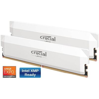 Crucial - Pro Overclocking 64GB (2 x 32GB) DDR5 6400 (PC5 51200) Desktop Memory Model CP2K32G64C40U5W - White Crucial - Pro Overclocking 64GB (2 x 32GB) DDR5 6400 (PC5 51200) Desktop Memory Model CP2K32G64C40U5W - White