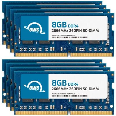 OWC - 64GB (8x8GB) DDR4 2666MHz PC4-21300 CL19 1RX8 Non-ECC SODIMM 1.2V 260-pin Laptop Notebook Memory RAM Upgrade Module - Black Chips OWC - 64GB (8x8GB) DDR4 2666MHz PC4-21300 CL19 1RX8 Non-ECC SODIMM 1.2V 260-pin Laptop Notebook Memory RAM Upgrade Module - Black Chips