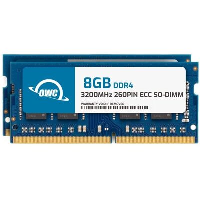 OWC - 16GB (2x8GB) DDR4 3200MHz PC4-25600 CL22 1RX8 ECC Unbuffered SODIMM 1.2V 260-pin Memory RAM - Black Chips OWC - 16GB (2x8GB) DDR4 3200MHz PC4-25600 CL22 1RX8 ECC Unbuffered SODIMM 1.2V 260-pin Memory RAM - Black Chips