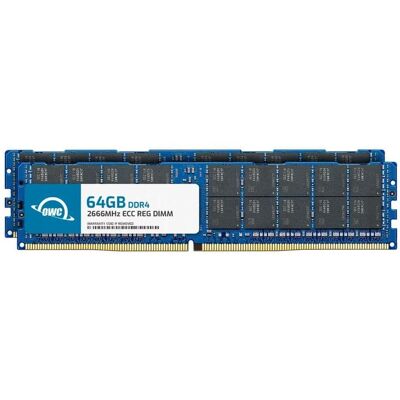 OWC - 128GB (2x64GB) DDR4 2666MHz PC4-21300 CL19 2RX4 ECC Registered RDIMM 1.2V 288-pin Memory RAM Upgrade for Server - Black Chips OWC - 128GB (2x64GB) DDR4 2666MHz PC4-21300 CL19 2RX4 ECC Registered RDIMM 1.2V 288-pin Memory RAM Upgrade for Server - Black Chips