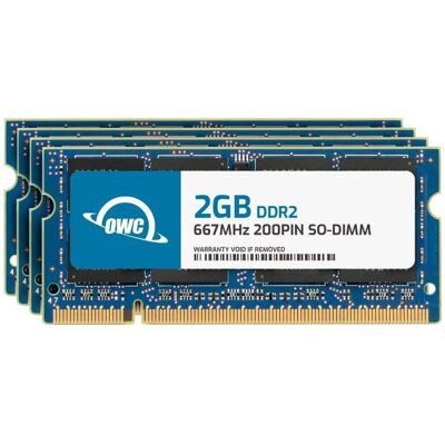 OWC - 8GB (4x2GB) DDR2 667MHz 2Rx8 CL5 Non-ECC 200-pin SODIMM Memory RAM for Laptops, All-in-One Systems, and NAS Systems - Black Chips OWC - 8GB (4x2GB) DDR2 667MHz 2Rx8 CL5 Non-ECC 200-pin SODIMM Memory RAM for Laptops, All-in-One Systems, and NAS Systems - Black Chips