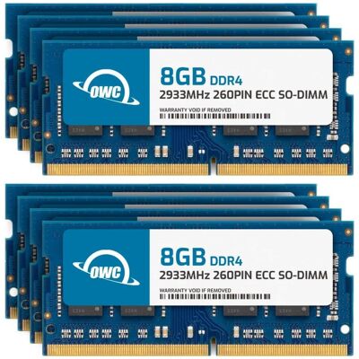 OWC - 64GB (8x8GB) DDR4 2933MHz PC4-23400 CL21 1RX8 ECC Unbuffered SODIMM 1.2V 260-pin Memory RAM - Black Chips OWC - 64GB (8x8GB) DDR4 2933MHz PC4-23400 CL21 1RX8 ECC Unbuffered SODIMM 1.2V 260-pin Memory RAM - Black Chips