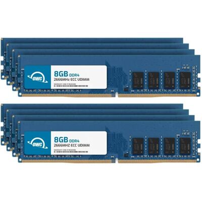 OWC - 64GB (8x8GB) DDR4 2666MHz PC4-21300 CL19 1RX8 ECC Unbuffered UDIMM 1.2V 288-pin Workstation Server Memory RAM - Black Chips OWC - 64GB (8x8GB) DDR4 2666MHz PC4-21300 CL19 1RX8 ECC Unbuffered UDIMM 1.2V 288-pin Workstation Server Memory RAM - Black Chips