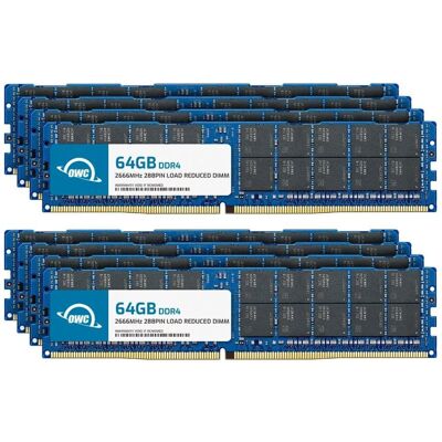 OWC - 512GB (8x64GB) DDR4 2666MHz PC4-21300 CL19 4RX4 ECC Load Reduced LRDIMM 1.2V 288-pin Memory RAM Upgrade for Server - Black Chips OWC - 512GB (8x64GB) DDR4 2666MHz PC4-21300 CL19 4RX4 ECC Load Reduced LRDIMM 1.2V 288-pin Memory RAM Upgrade for Server - Black Chips