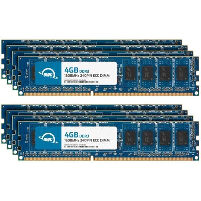 OWC - 32GB (8x4GB) DDR3L 1600MHz 2Rx8 CL11 ECC Unbuffered 240-pin DIMM Memory RAM for Workstations, Servers, NAS Systems - Black Chips OWC - 32GB (8x4GB) DDR3L 1600MHz 2Rx8 CL11 ECC Unbuffered 240-pin DIMM Memory RAM for Workstations, Servers, NAS Systems - Black Chips