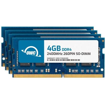 OWC - 16GB (4x4GB) DDR4 2400MHZ PC4-19200 CL17 1RX8 Non-ECC SODIMM 1.2V 260-pin Laptop Notebook Memory RAM Upgrade Module - Black Chips OWC - 16GB (4x4GB) DDR4 2400MHZ PC4-19200 CL17 1RX8 Non-ECC SODIMM 1.2V 260-pin Laptop Notebook Memory RAM Upgrade Module - Black Chips