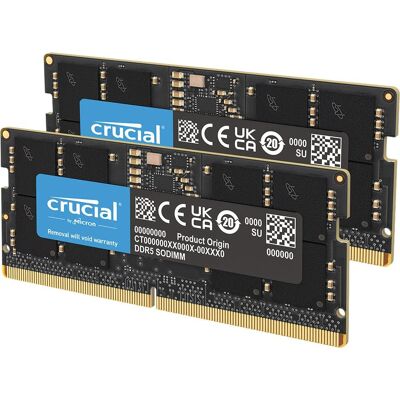 Crucial - 128GB Kit (2x64GB) DDR5 5600MHz C46 SODIMM Laptop Memory - Black Crucial - 128GB Kit (2x64GB) DDR5 5600MHz C46 SODIMM Laptop Memory - Black