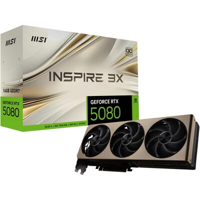 MSI - NVIDIA GeForce GeForce RTX 5080 16G INSPIRE 3X OC 16GB GDDR7 PCI Express Gen 5 Graphics Card - Gold MSI - NVIDIA GeForce GeForce RTX 5080 16G INSPIRE 3X OC 16GB GDDR7 PCI Express Gen 5 Graphics Card - Gold