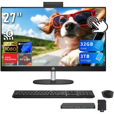 HP - Upgraded - 27" FHD Touchscreen All-in-one Desktop,AMD Ryzen 7 7730U,32GB RAM,2TB SSD+1TB Dock,Keyboard & Mouse,Win 11 - Black HP - Upgraded - 27" FHD Touchscreen All-in-one Desktop,AMD Ryzen 7 7730U,32GB RAM,2TB SSD+1TB Dock,Keyboard & Mouse,Win 11 - Black