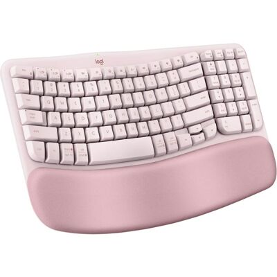Logitech - Wave Keys Ergonomic Wireless Membrane Keyboard for Windows/Mac with Integrated Palm-rest - Rose Logitech - Wave Keys Ergonomic Wireless Membrane Keyboard for Windows/Mac with Integrated Palm-rest - Rose