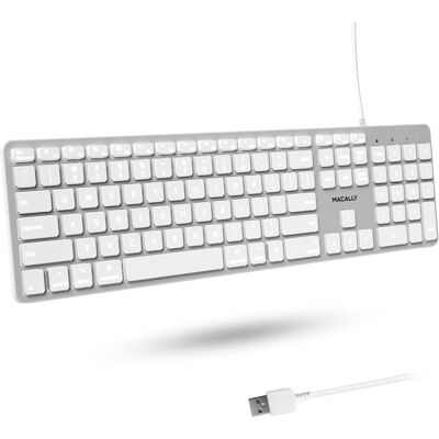 Macally - Backlit Wired Keyboard for Mac Compatible Apple Keyboard with Numeric Keypad - Silver Macally - Backlit Wired Keyboard for Mac Compatible Apple Keyboard with Numeric Keypad - Silver